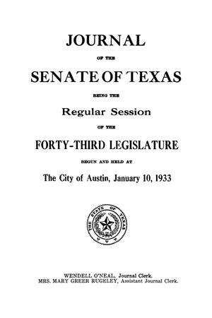 Primary view of object titled 'Journal of the Senate of Texas being the Regular Session of the Forty-Third Legislature'.