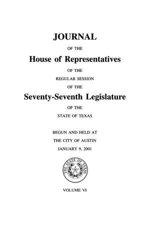 Primary view of object titled 'Journal of the House of Representatives of the Regular Session of the Seventy-Seventh Legislature of the State of Texas, Volume 6'.