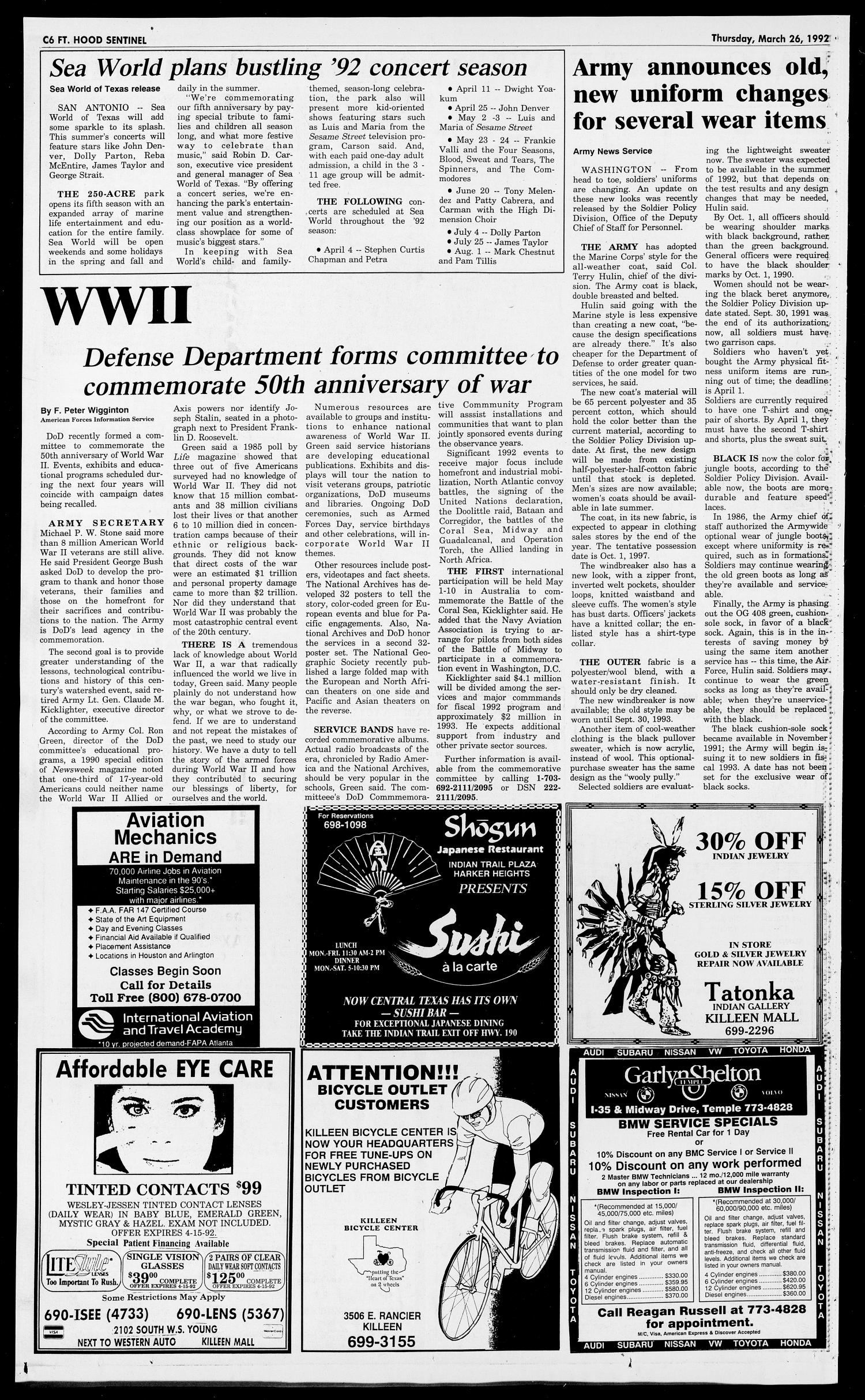 The Fort Hood Sentinel (Temple, Tex.), Vol. 51, No. 33, Ed. 1 Thursday, March 26, 1992
                                                
                                                    [Sequence #]: 26 of 40
                                                