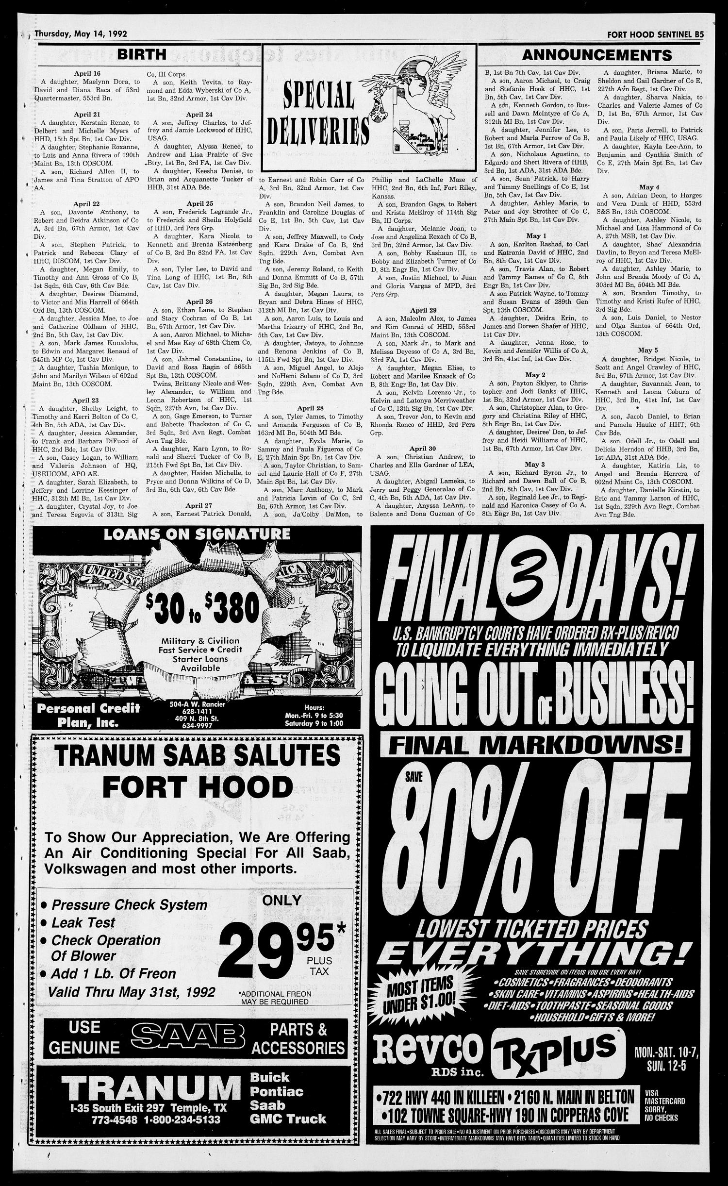 The Fort Hood Sentinel (Temple, Tex.), Vol. 51, No. 40, Ed. 1 Thursday, May 14, 1992
                                                
                                                    [Sequence #]: 15 of 40
                                                
