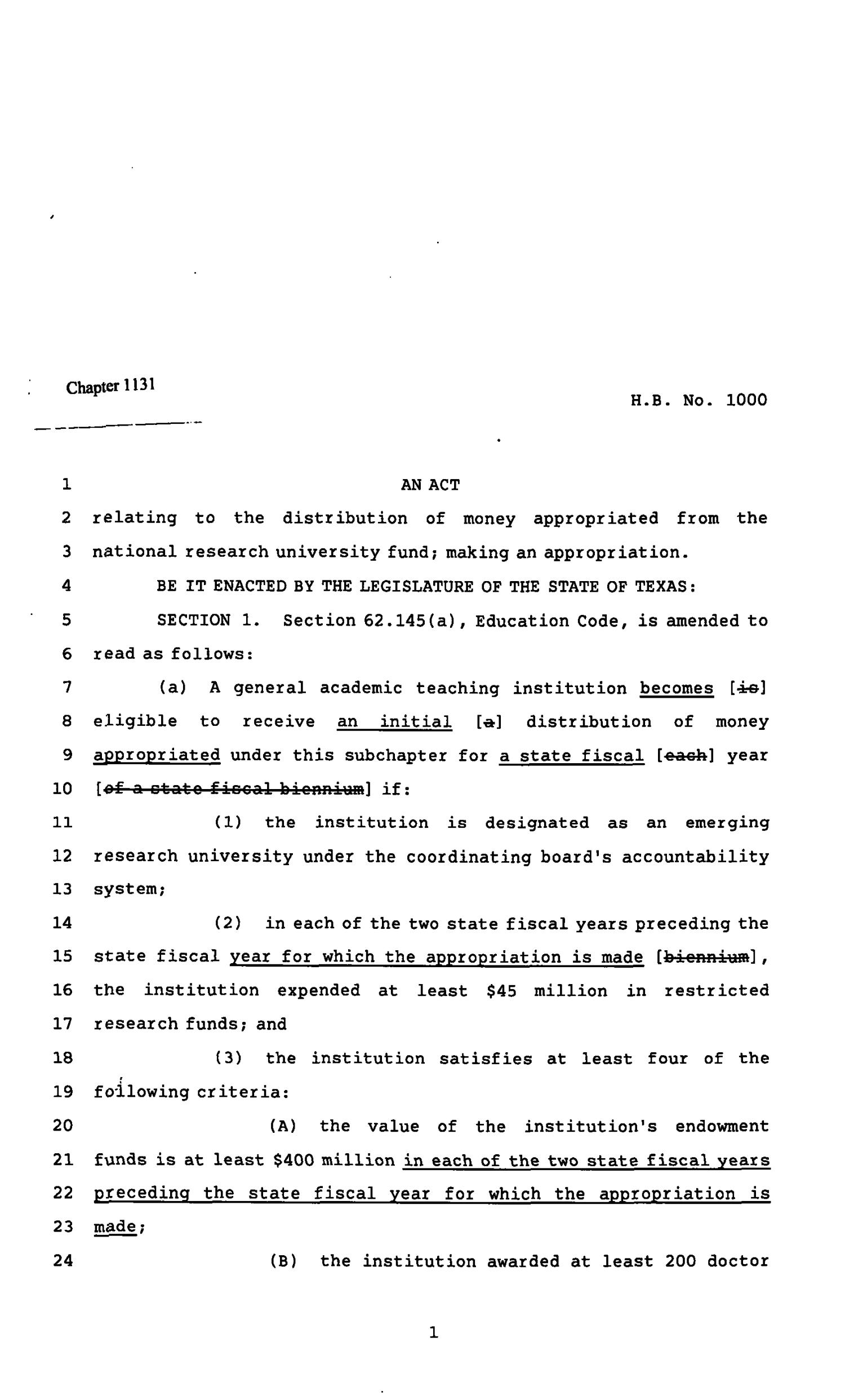82nd Texas Legislature, Regular Session, House Bill 1000, Chapter 1131
                                                
                                                    [Sequence #]: 1 of 9
                                                