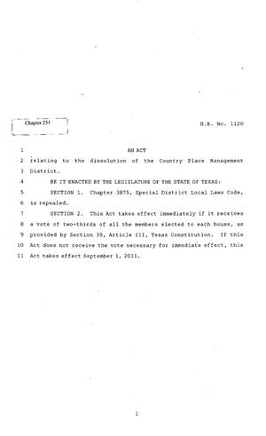 Primary view of object titled '82nd Texas Legislature, Regular Session, House Bill 1120, Chapter 251'.