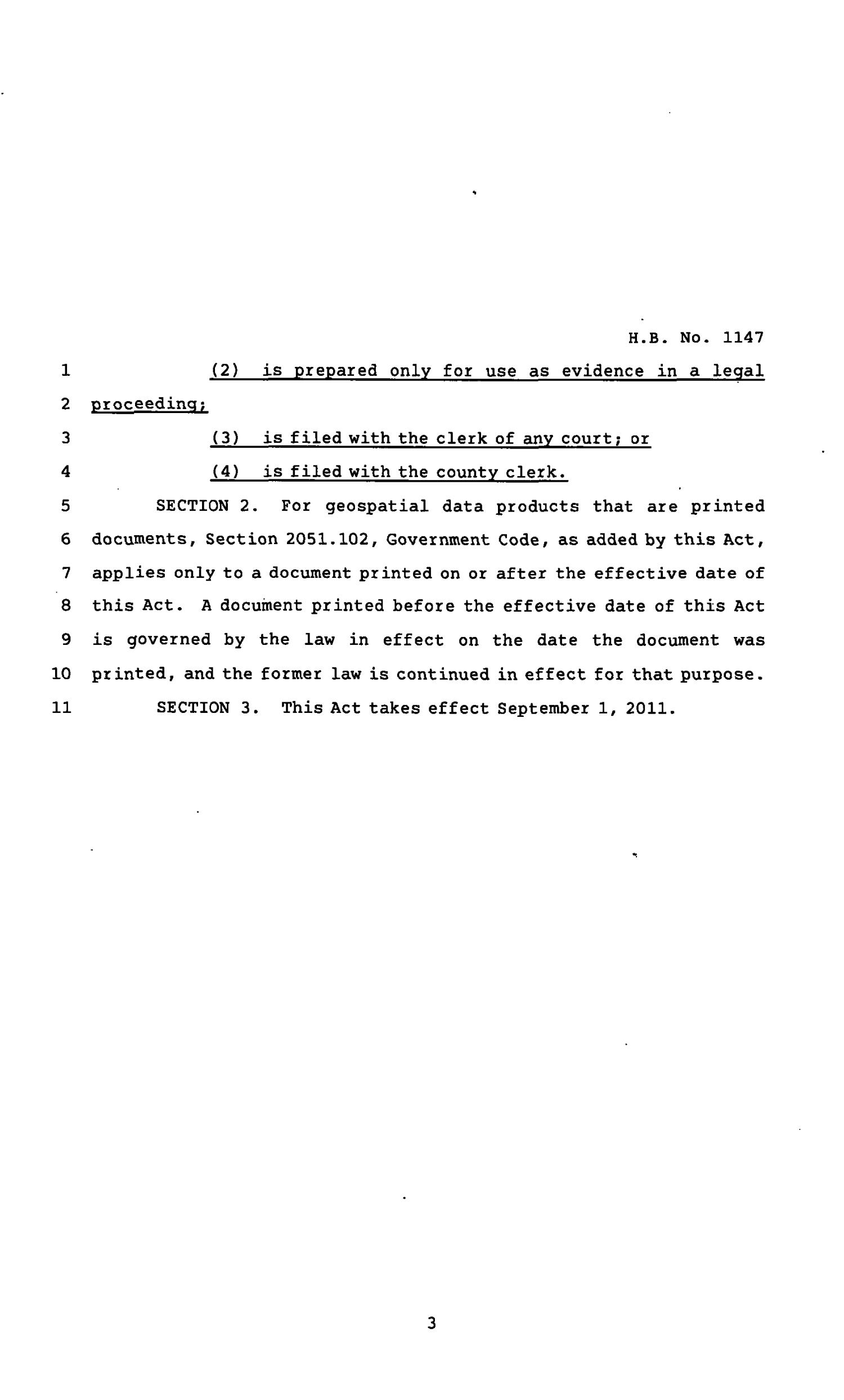 82nd Texas Legislature, Regular Session, House Bill 1147, Chapter 127
                                                
                                                    [Sequence #]: 3 of 4
                                                