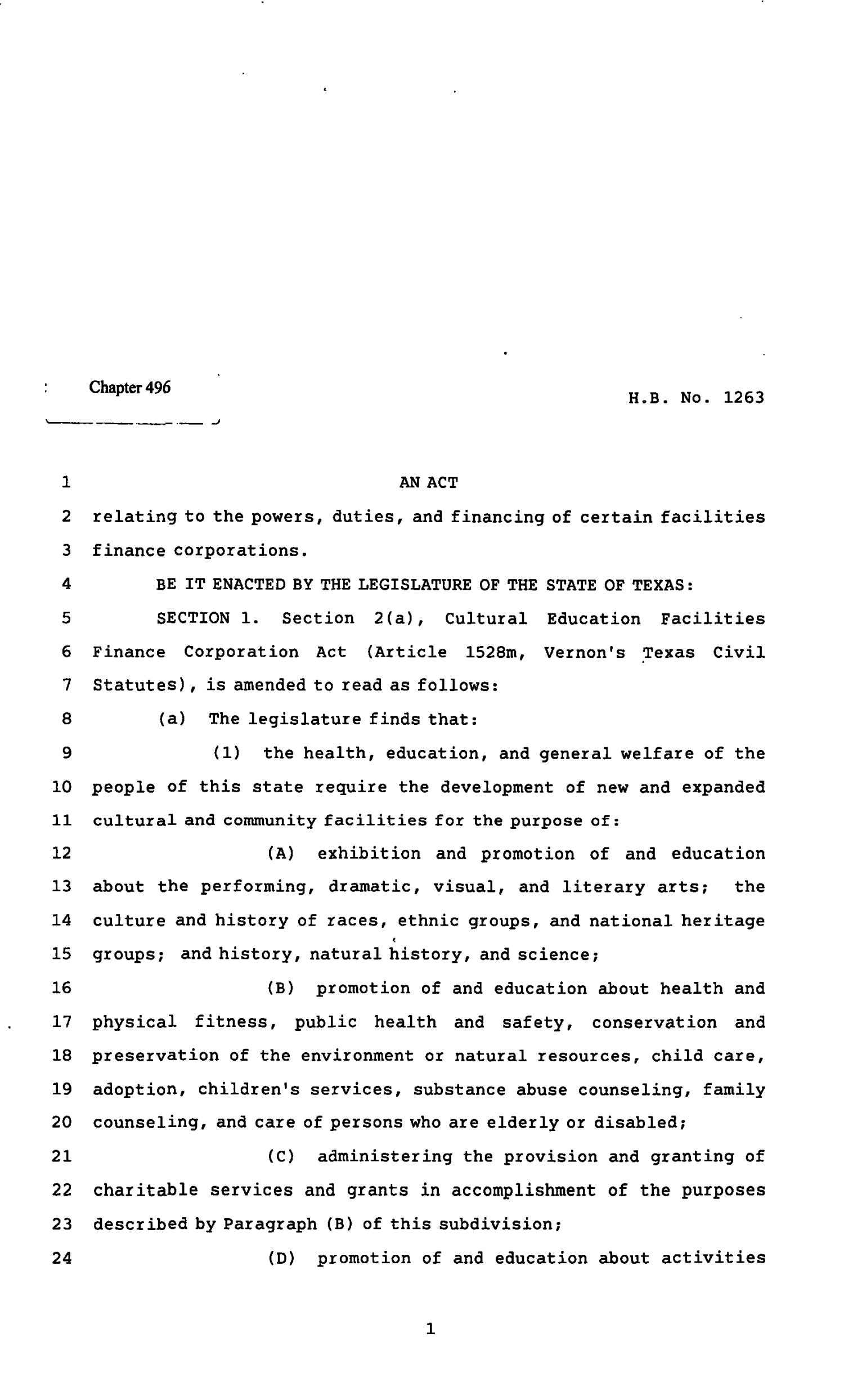 82nd Texas Legislature, Regular Session, House Bill 1263, Chapter 496
                                                
                                                    [Sequence #]: 1 of 6
                                                