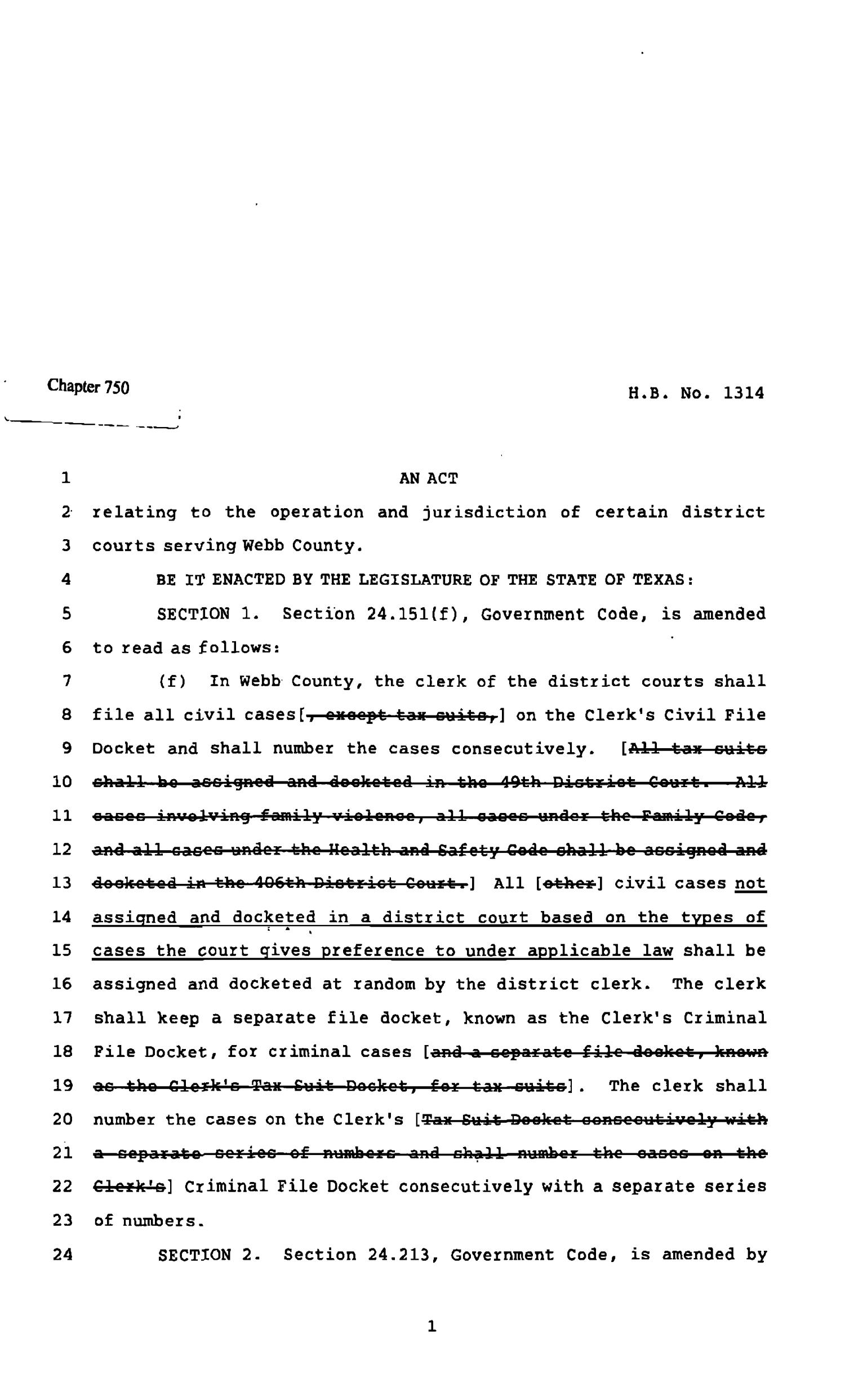 82nd Texas Legislature, Regular Session, House Bill 1314, Chapter 750
                                                
                                                    [Sequence #]: 1 of 4
                                                