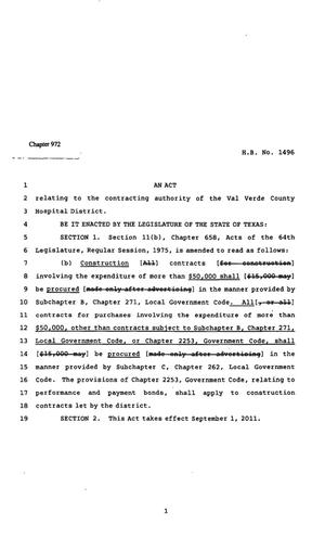 Primary view of object titled '82nd Texas Legislature, Regular Session, House Bill 1496, Chapter 972'.