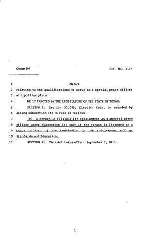 Primary view of object titled '82nd Texas Legislature, Regular Session, House Bill 1503, chapter 504'.