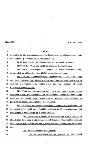 Primary view of object titled '82nd Texas Legislature, Regular Session, House Bill 1615, Chapter 762'.