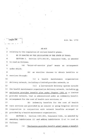 Primary view of object titled '82nd Texas Legislature, Regular Session, House Bill 1772, Chapter 288'.