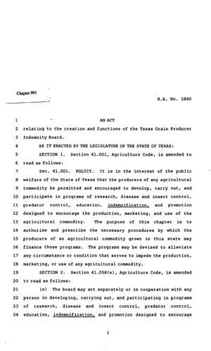 Primary view of object titled '82nd Texas Legislature, Regular Session, House Bill 1840, Chapter 991'.