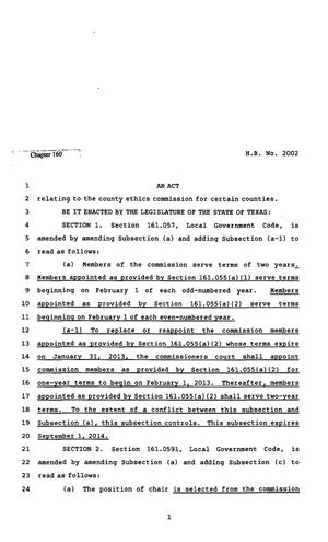 Primary view of object titled '82nd Texas Legislature, Regular Session, House Bill 2002, Chapter 160'.