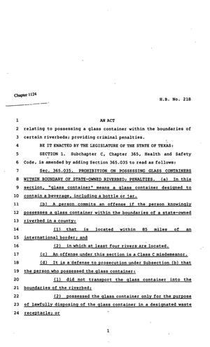 Primary view of object titled '82nd Texas Legislature, Regular Session, Senate Bill 218, Chapter 1124'.
