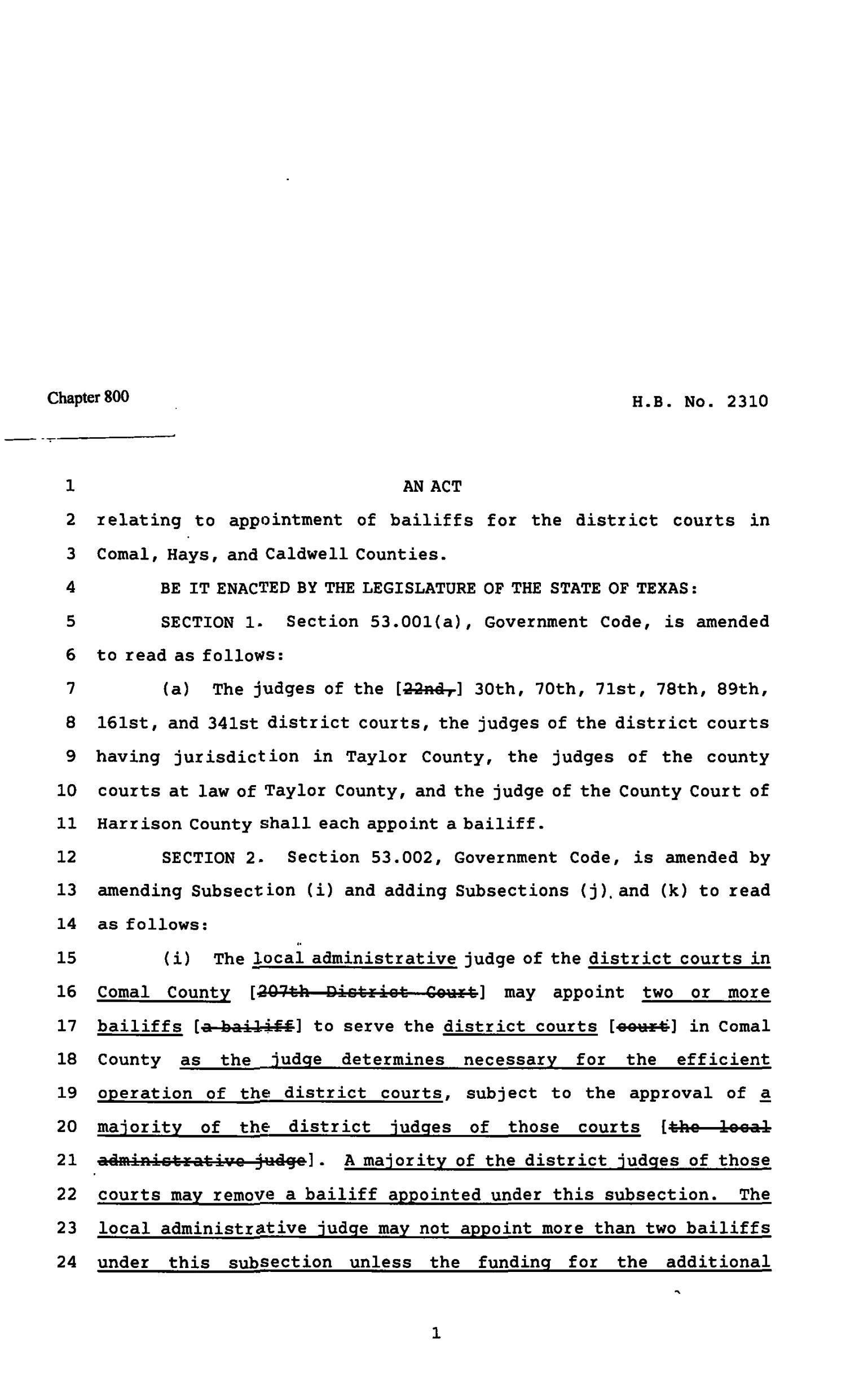 82nd Texas Legislature, Regular Session, House Bill 2310, Chapter 800
                                                
                                                    [Sequence #]: 1 of 5
                                                