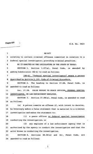 Primary view of object titled '82nd Texas Legislature, Regular Session, House Bill 3423, Chapter 839'.