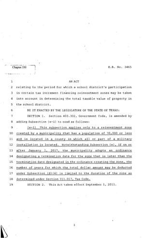 Primary view of object titled '82nd Texas Legislature, Regular Session, House Bill 3465, Chapter 350'.