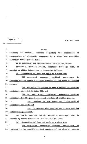 Primary view of object titled '82nd Texas Legislature, Regular Session, House Bill 3474, Chapter 842'.