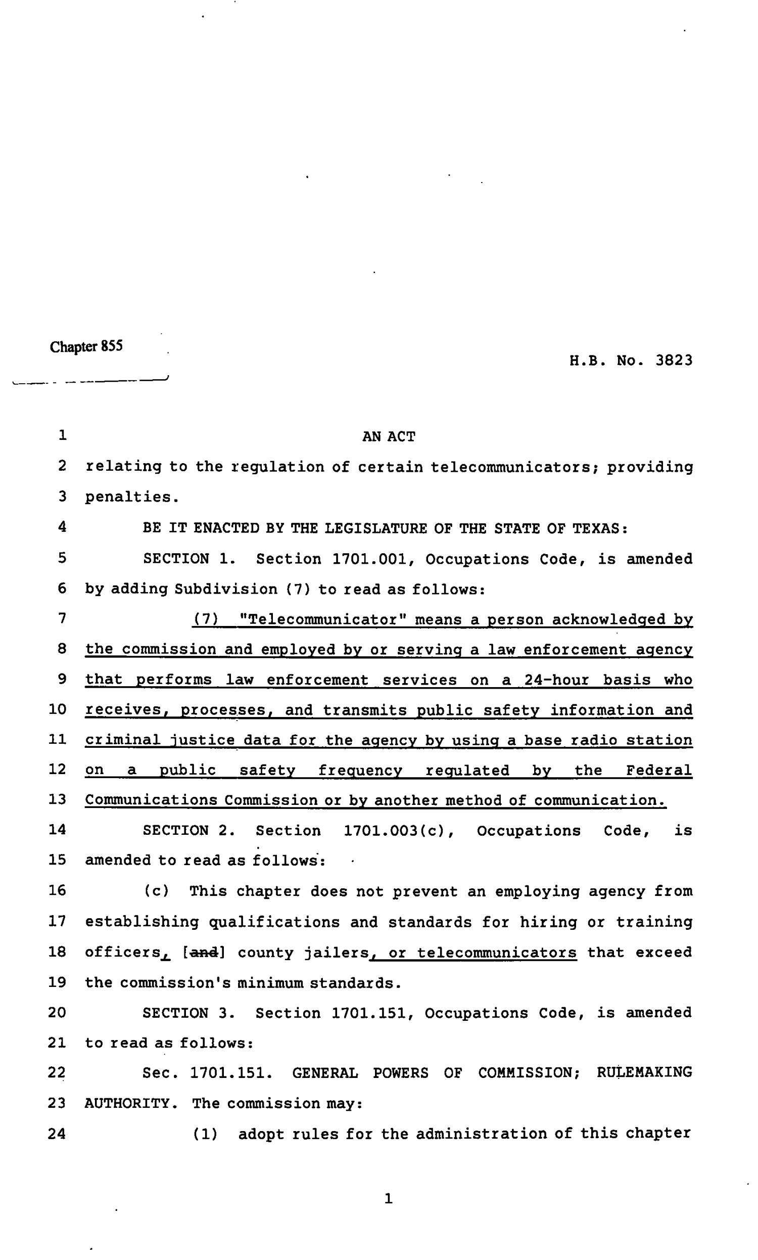 82nd Texas Legislature, Regular Session, House Bill 3823, Chapter 855
                                                
                                                    [Sequence #]: 1 of 7
                                                
