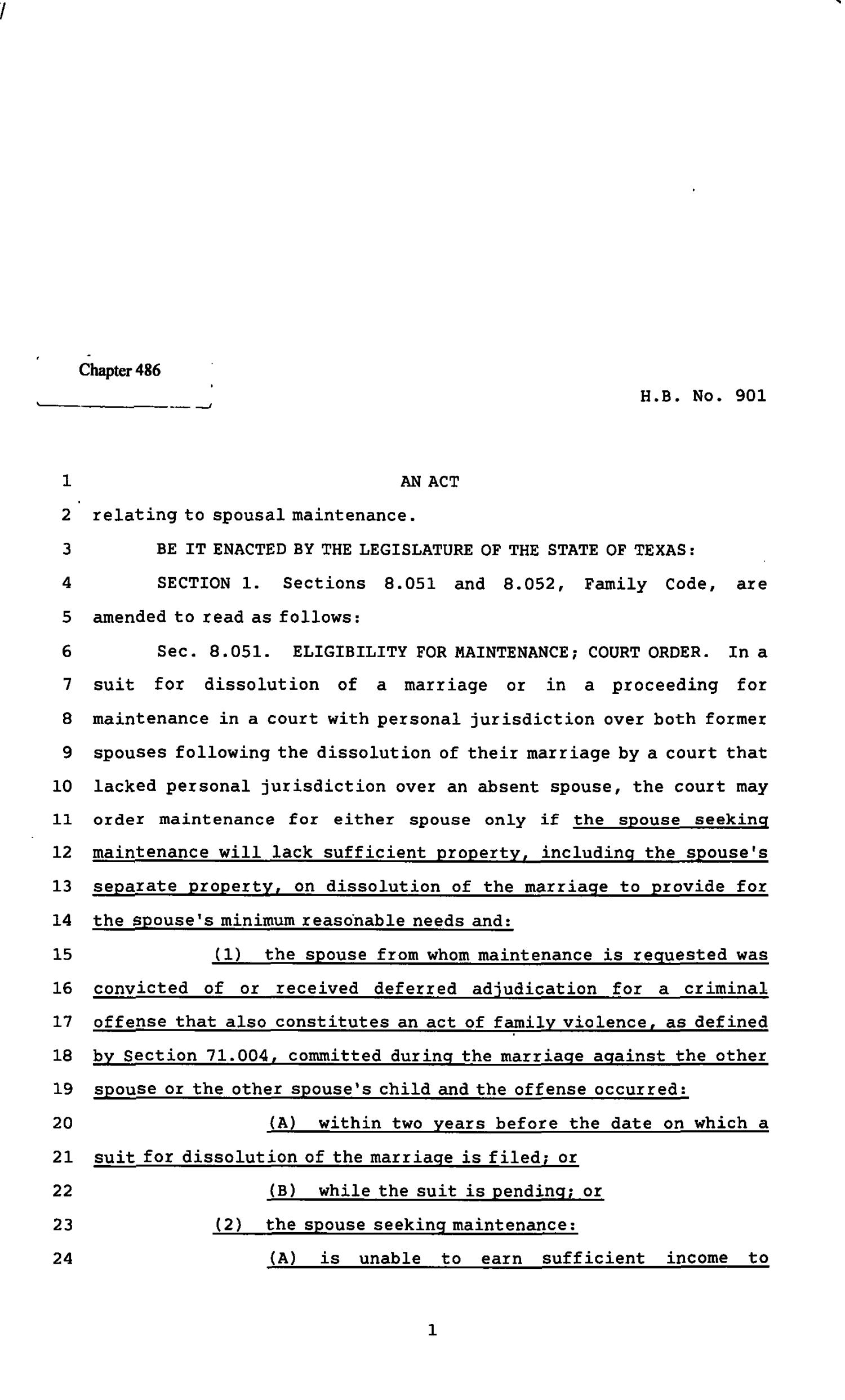 82nd Texas Legislature, Regular Session, House Bill 901, Chapter 486
                                                
                                                    [Sequence #]: 1 of 12
                                                