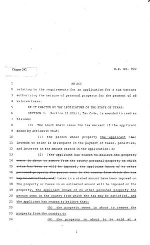 Primary view of object titled '82nd Texas Legislature, Regular Session, House Bill 930, Chapter 242'.