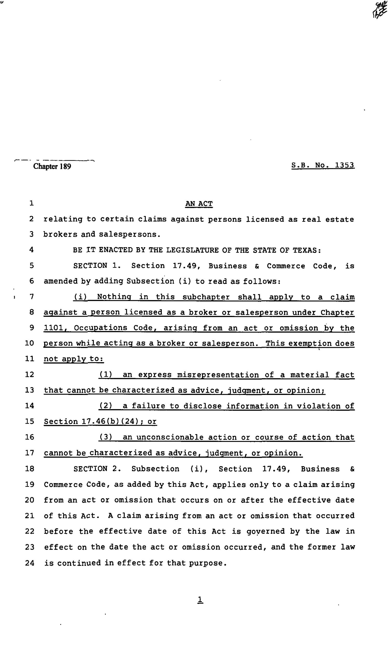82nd Texas Legislature, Regular Session, Senate Bill 1353, Chapter 189
                                                
                                                    [Sequence #]: 1 of 2
                                                