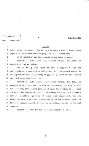 Primary view of object titled '82nd Texas Legislature, Regular Session, Senate Bill SB432, Chapter 387'.