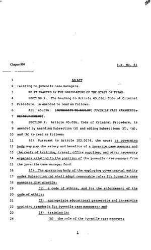 Primary view of object titled '82nd Texas Legislature, Regular Session, Senate Bill 61, Chapter 868'.