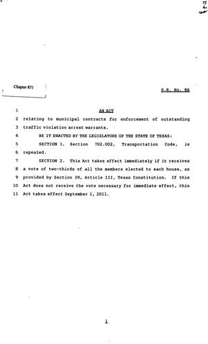 Primary view of object titled '82nd Texas Legislature, Regular Session, Senate Bill 86, Chapter 871'.