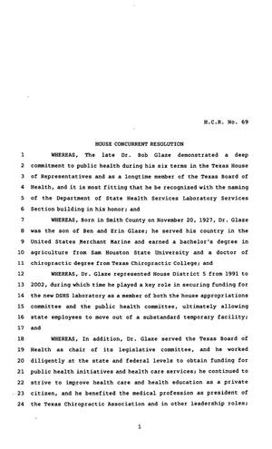 Primary view of object titled '82nd Texas Legislature, Regular Session, House Concurrent Resolution 69'.
