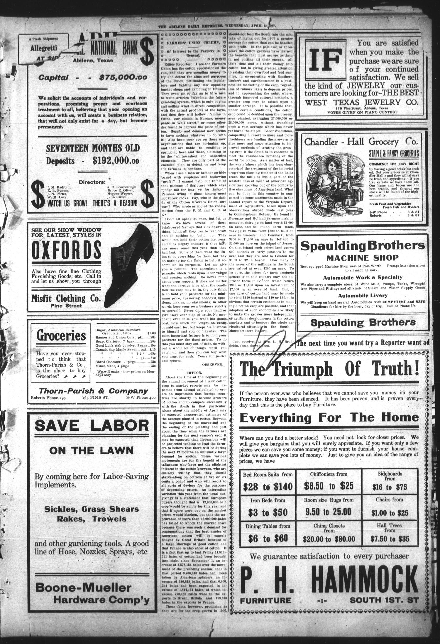 Abilene Daily Reporter (Abilene, Tex.), Vol. 11, No. 229, Ed. 1 Wednesday, April 3, 1907
                                                
                                                    [Sequence #]: 3 of 8
                                                