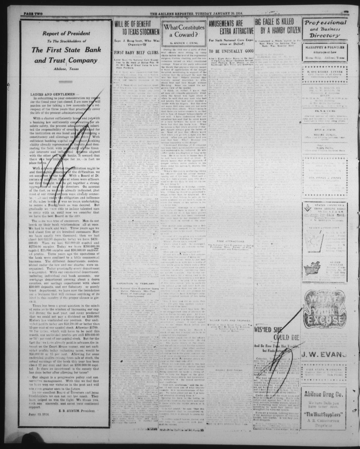 The Abilene Daily Reporter (Abilene, Tex.), Vol. 17, No. 271, Ed. 1 Tuesday, January 20, 1914
                                                
                                                    [Sequence #]: 2 of 8
                                                
