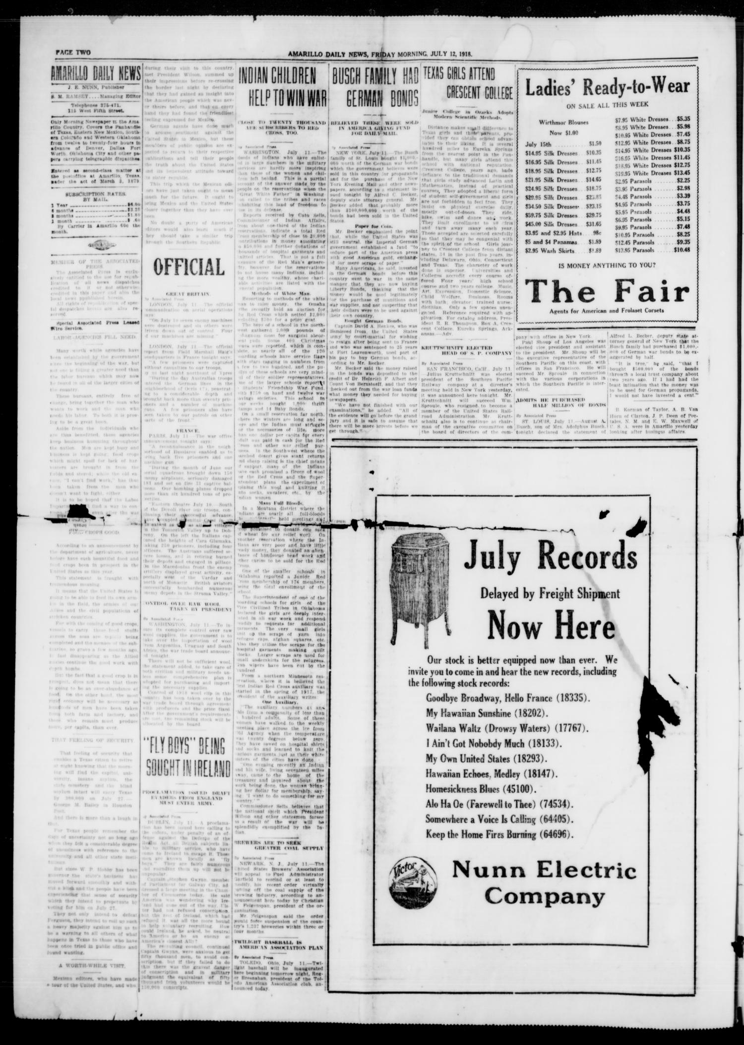 Amarillo Daily News (Amarillo, Tex.), Vol. 9, No. 216, Ed. 1 Friday, July 12, 1918
                                                
                                                    [Sequence #]: 2 of 8
                                                