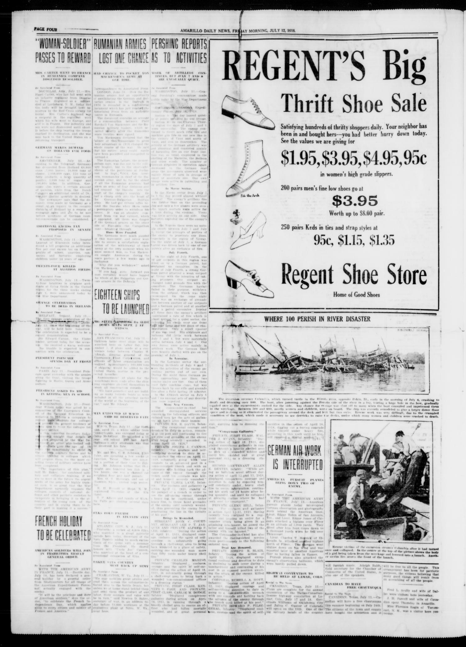 Amarillo Daily News (Amarillo, Tex.), Vol. 9, No. 216, Ed. 1 Friday, July 12, 1918
                                                
                                                    [Sequence #]: 4 of 8
                                                