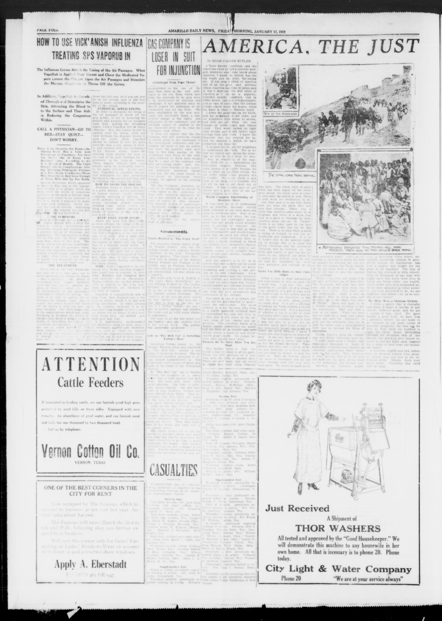 Amarillo Daily News (Amarillo, Tex.), Vol. 10, No. 65, Ed. 1 Friday, January 17, 1919
                                                
                                                    [Sequence #]: 4 of 8
                                                