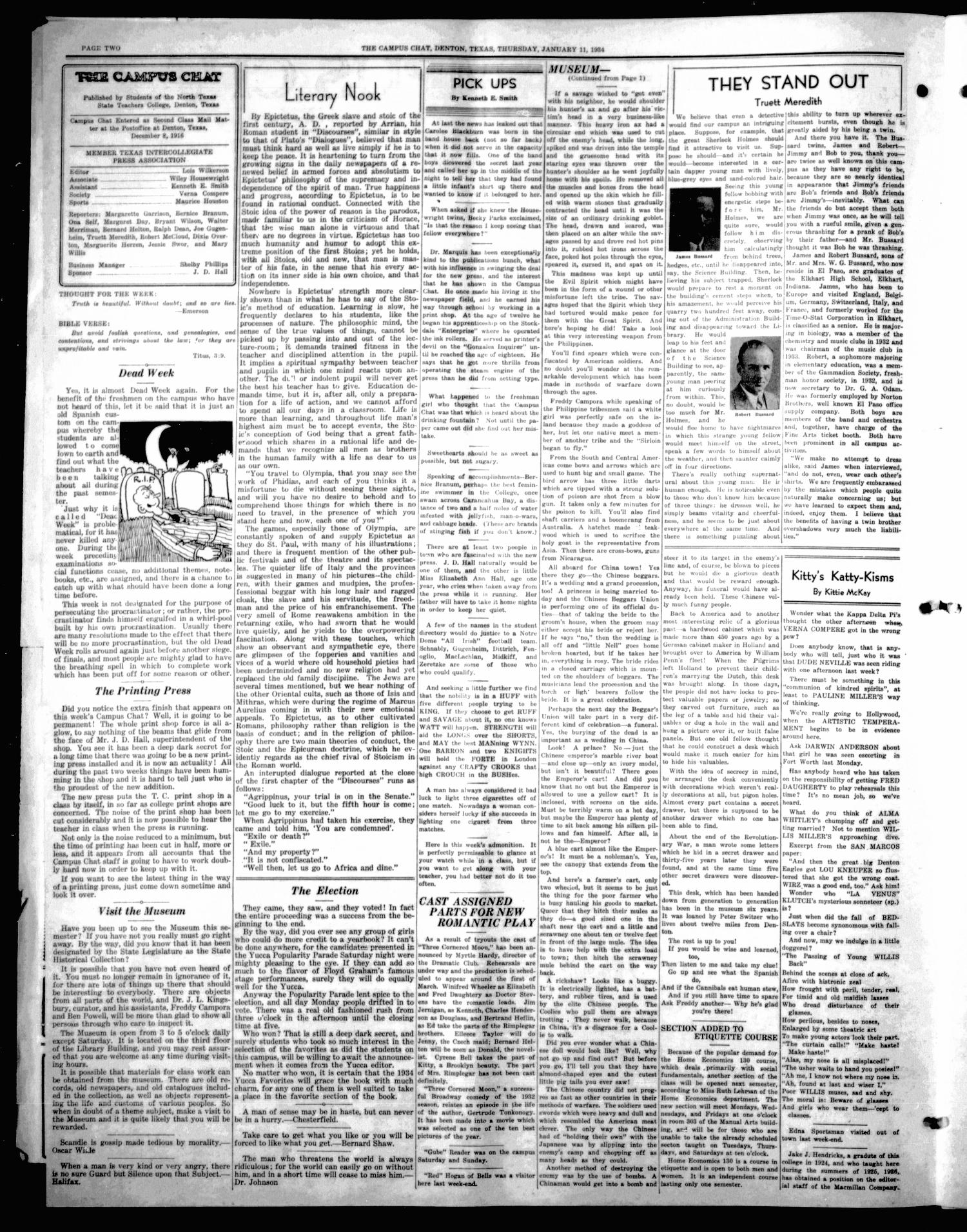 The Campus Chat (Denton, Tex.), Vol. 18, No. 13, Ed. 1 Thursday, January 11, 1934
                                                
                                                    [Sequence #]: 2 of 4
                                                