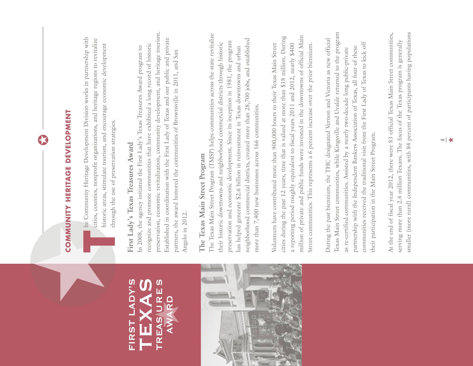 Biennial Report to the 83rd Texas Legislature: Texas Historical Commission
                                                
                                                    8
                                                