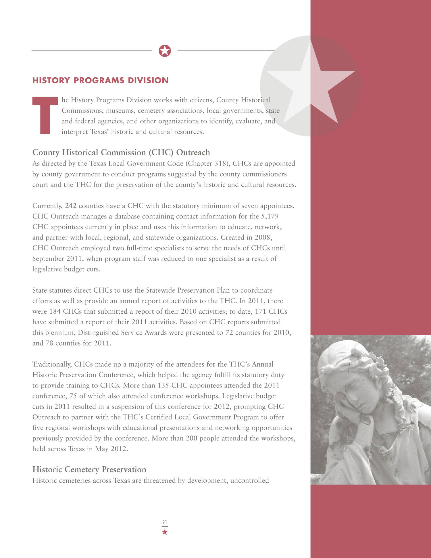 Biennial Report to the 83rd Texas Legislature: Texas Historical Commission
                                                
                                                    21
                                                