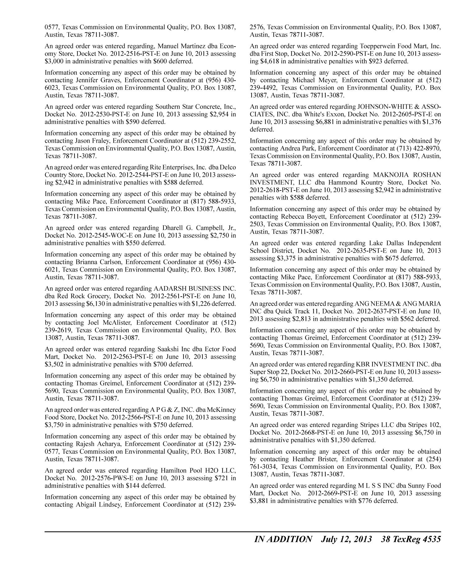 Texas Register, Volume 38, Number 28, Pages 4445-4554, July 12, 2013
                                                
                                                    4535
                                                