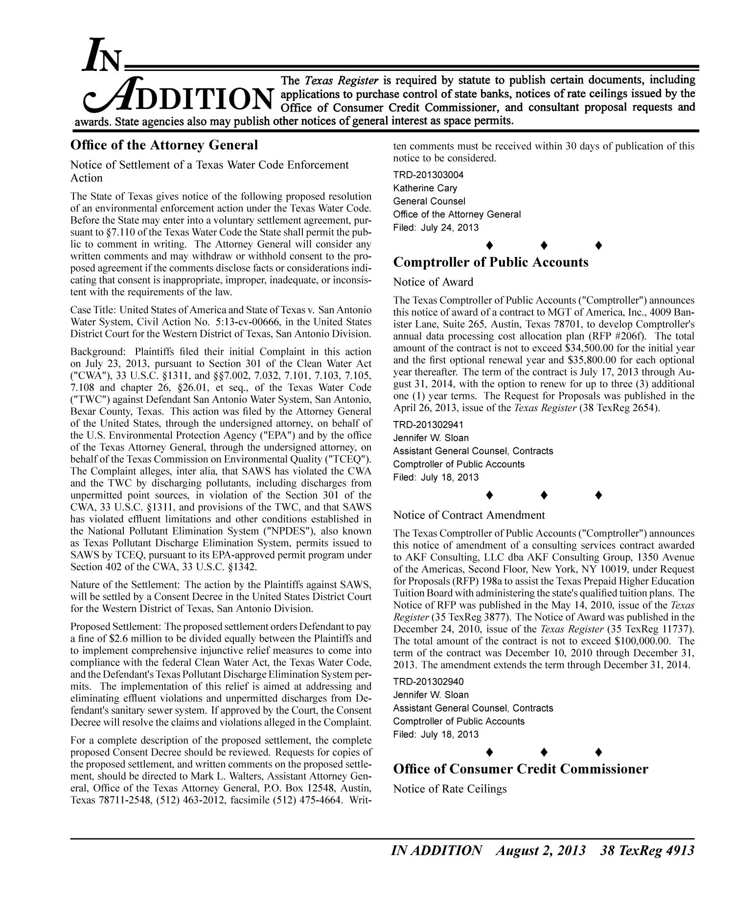 Texas Register, Volume 38, Number 31, Pages 4821-4956, August 2, 2013
                                                
                                                    4913
                                                