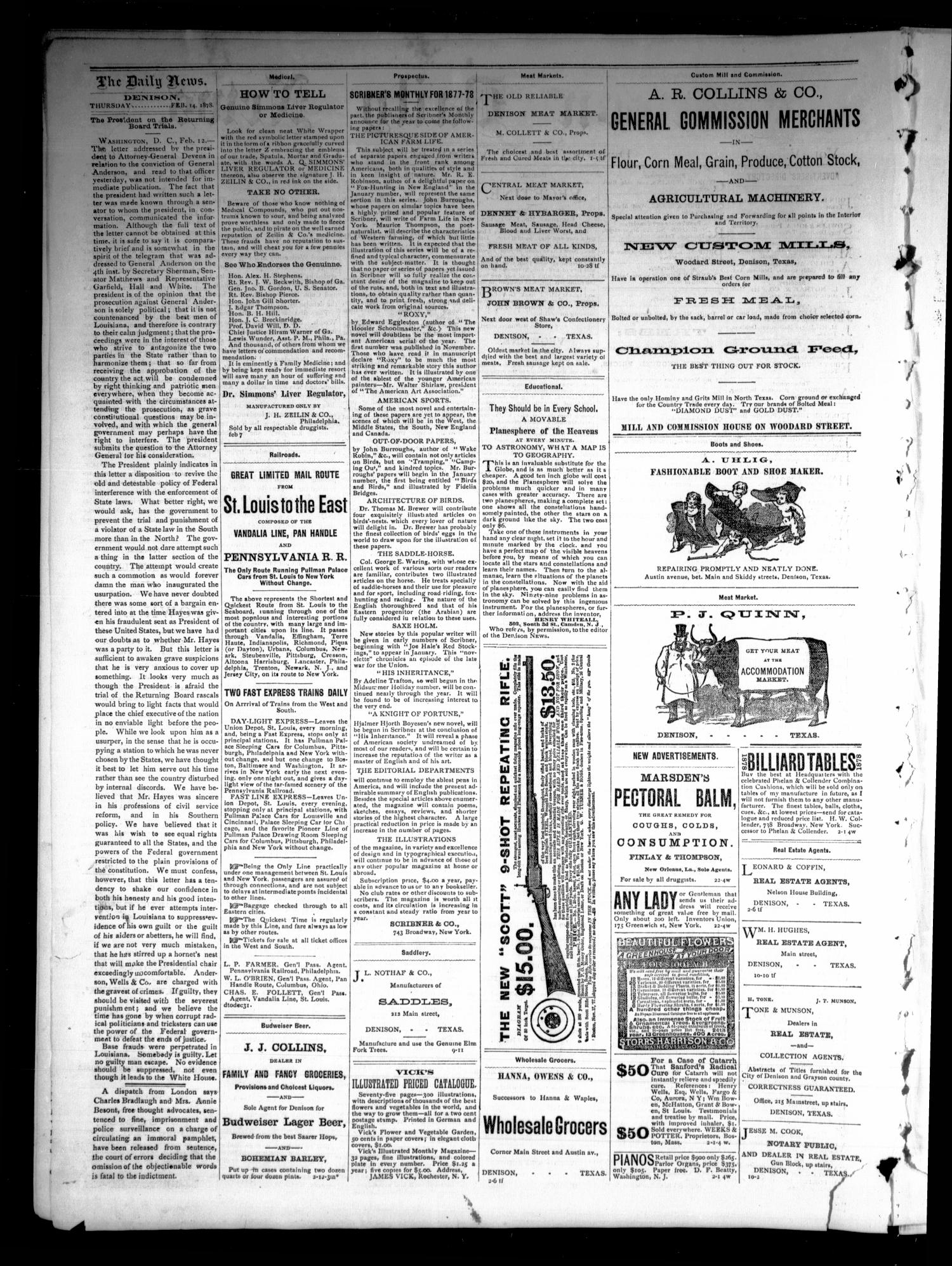 Denison Daily News. (Denison, Tex.), Vol. 5, No. 297, Ed. 1 Thursday, February 14, 1878
                                                
                                                    [Sequence #]: 2 of 4
                                                