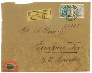 Primary view of object titled '[Envelope front addressed to Simon in Brenham from Jerusalem]'.