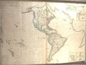 Primary view of object titled '"Carte de L'Amerique Septenrionale et Meridionale, ou se trouvem les trois Voyages de Cook et ceux de MacKenzie, Vancouver et La Perouse"'.