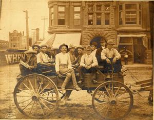 Primary view of object titled 'Railroad Survey Crew Poses in Wagon, c. 1902'.
