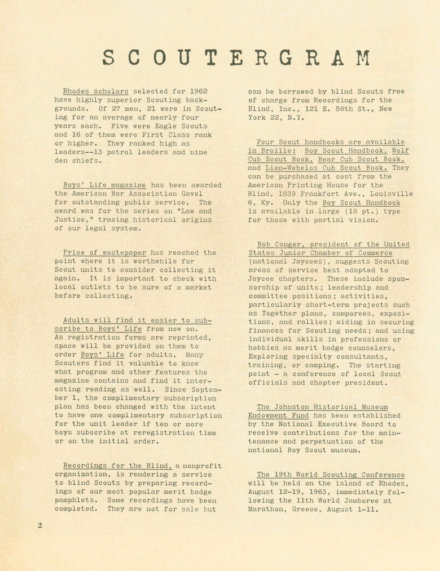 Scouting, Volume 50, Number 8, October 1962
                                                
                                                    2
                                                