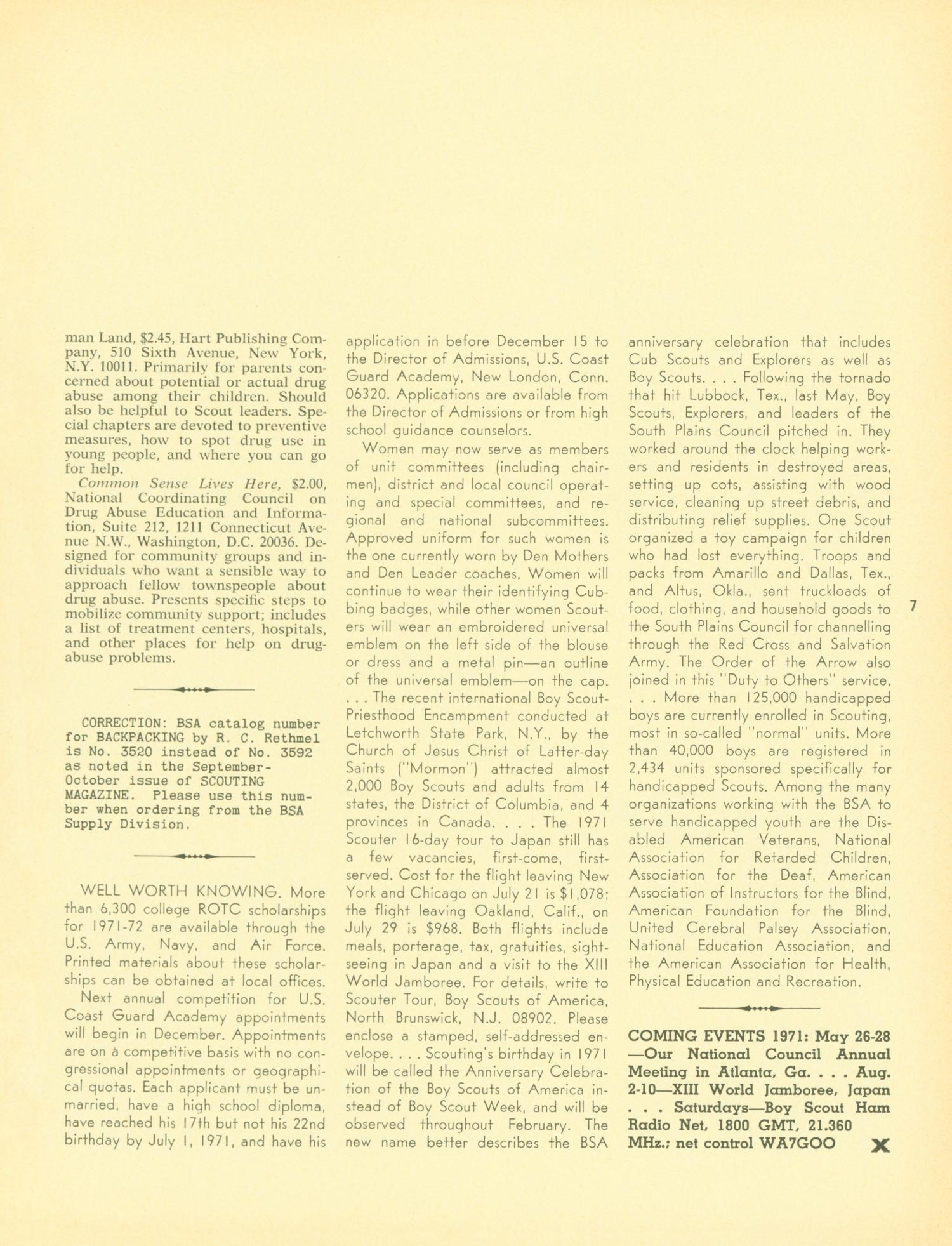 Scouting, Volume 58, Number 6, November-December 1970
                                                
                                                    7
                                                