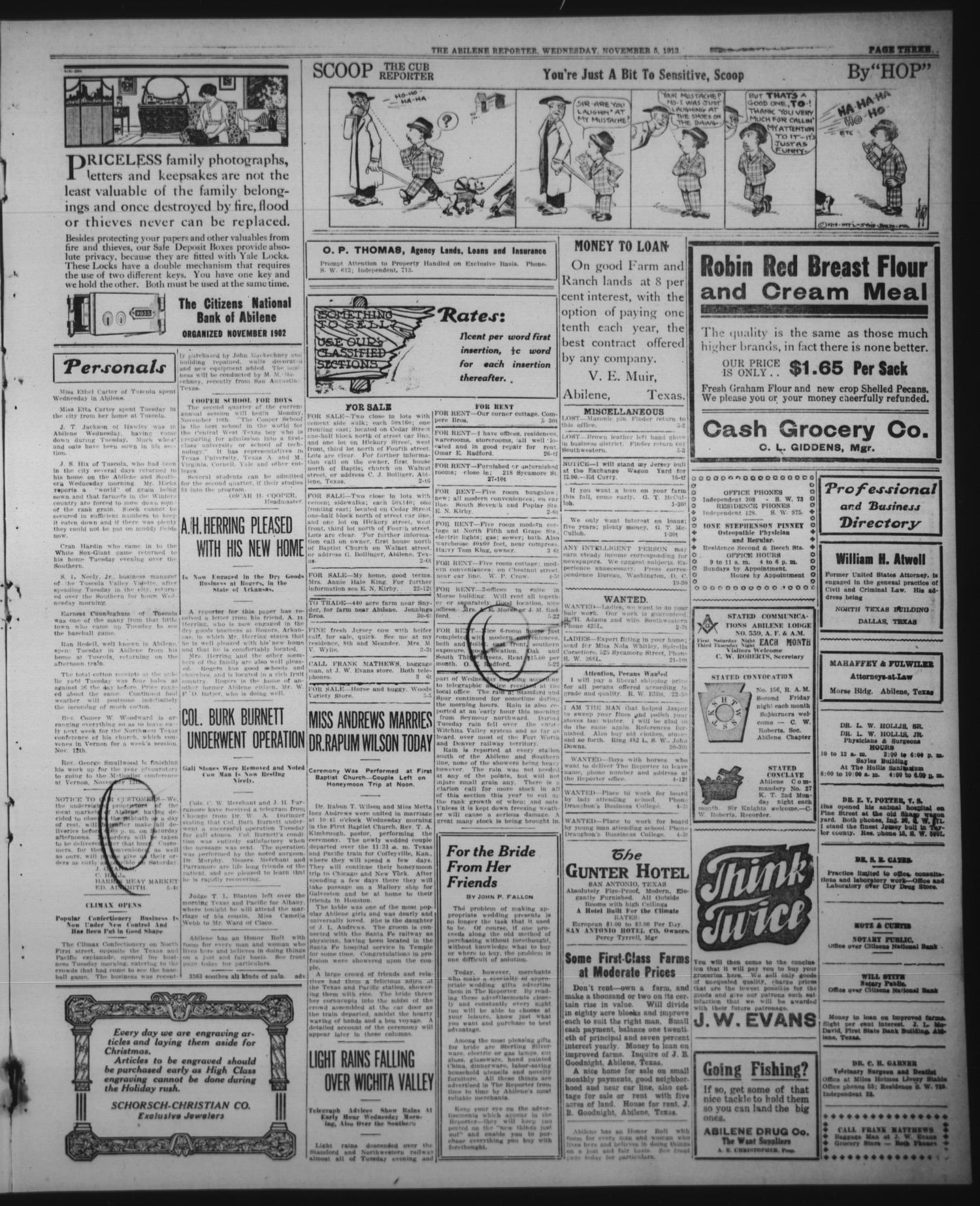 The Abilene Daily Reporter (Abilene, Tex.), Vol. 17, No. 267, Ed. 1 Wednesday, November 5, 1913
                                                
                                                    [Sequence #]: 3 of 6
                                                