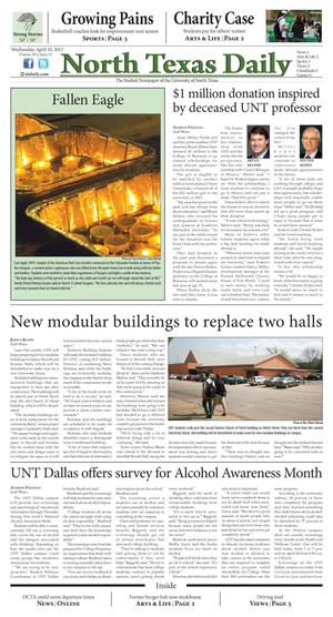 Primary view of object titled 'North Texas Daily (Denton, Tex.), Vol. 100, No. 34, Ed. 1 Wednesday, April 10, 2013'.