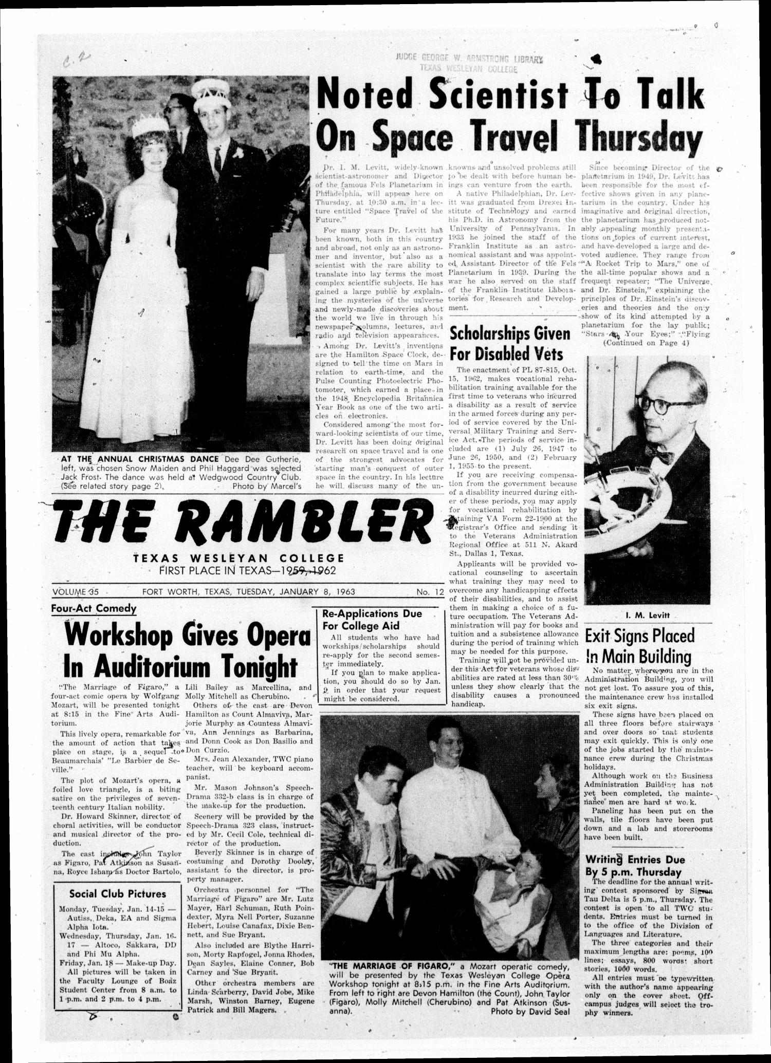 The Rambler (Fort Worth, Tex.), Vol. 35, No. 12, Ed. 1 Tuesday, January 8, 1963
                                                
                                                    [Sequence #]: 1 of 4
                                                