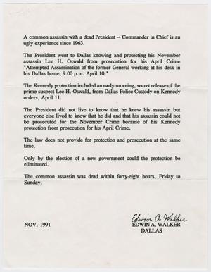 Primary view of object titled '[Letter to Dallas Police Department from Edwin A. Walker, November 1991 #1]'.