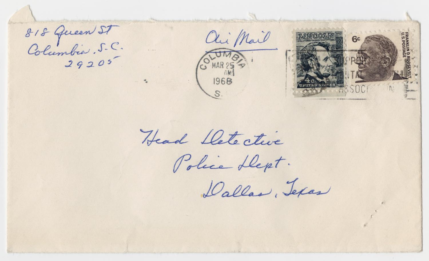 [Letter from Velma Aitken to Dallas Police Department, March 24, 1968]
                                                
                                                    [Sequence #]: 1 of 4
                                                
