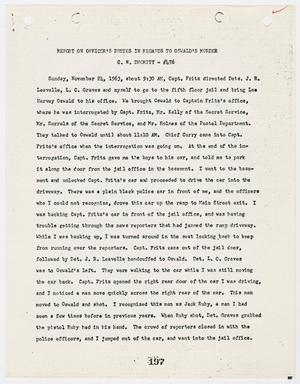 Primary view of object titled '[Report on Officer's Duties by C. N. Dhority, in regards to Lee Harvey Oswald's murder #2]'.